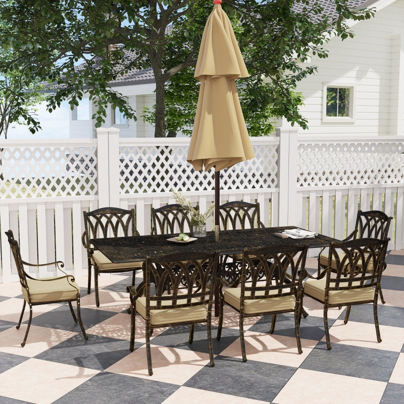 Nine-Piece Bronze Tone Cast Aluminium Garden Dining Set - Outdoor Furniture, Large Size