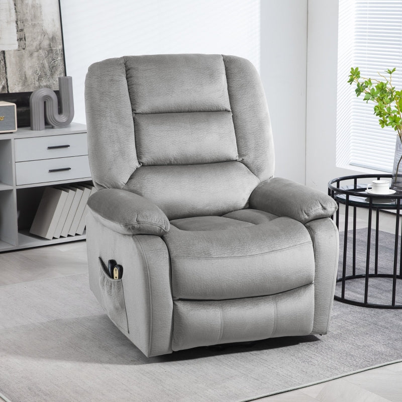 Velvet Electric Lift and Recline Massage Armchair with Remote Control in Grey