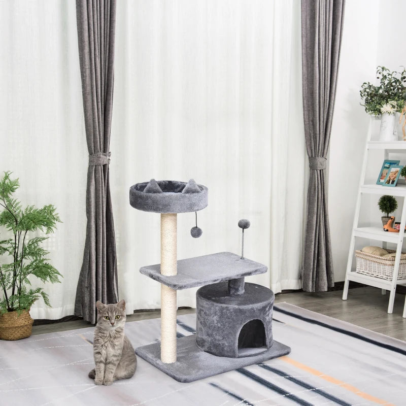 Premium Cat Tree for Indoor Cats - Scratching Post, Climbing Tower, Activity Centre, Grey, 60L x 40W x 81H cm