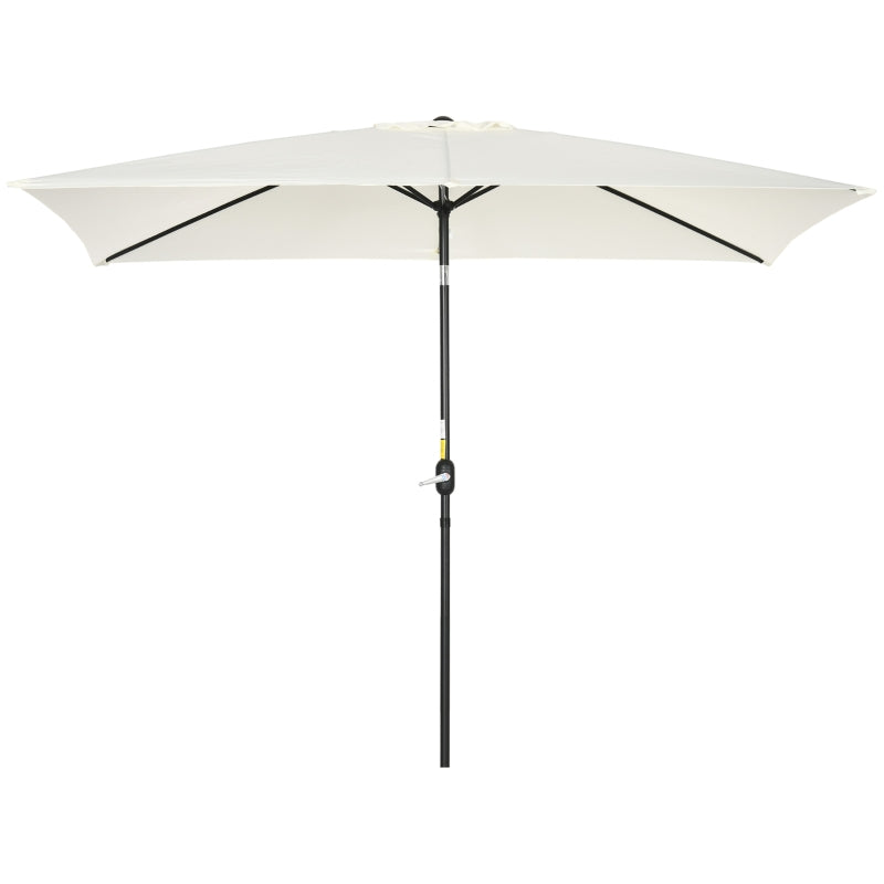Cream White Rectangular Patio Umbrella with Aluminum Tilt Crank