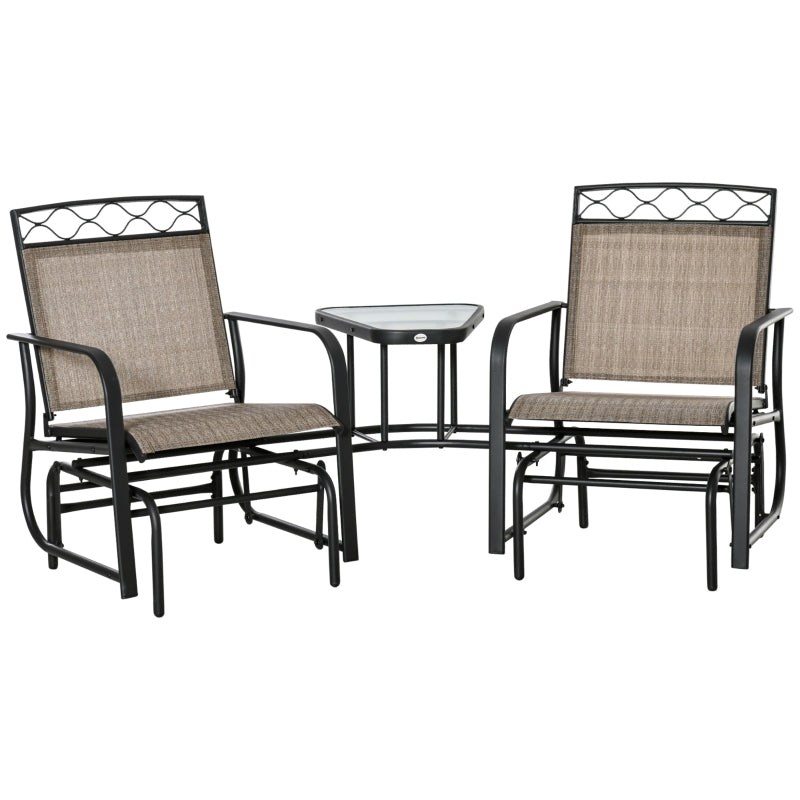 Brown Double Patio Glider Chair with Table - Outdoor 2 Seater Rocking Bench