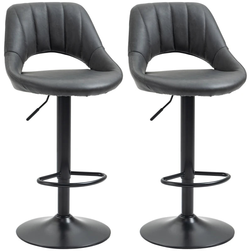 Set of 2 Grey PU Leather Swivel Bar Stools with Backrest & Footrest for Kitchen, Counter & Breakfast Bar