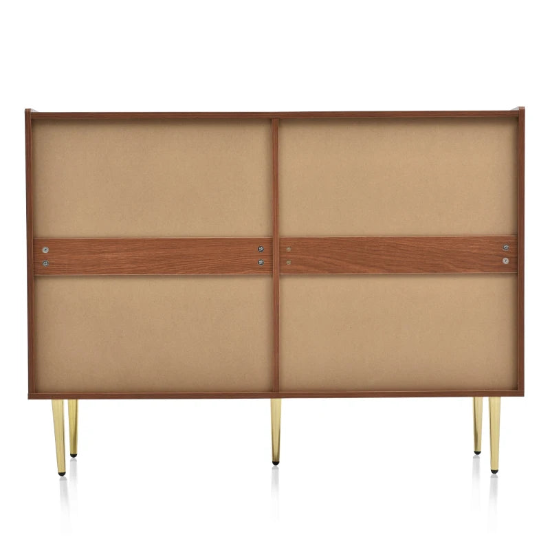 Vintage Rattan Sideboard Cabinet with Storage Drawers - Wooden Chest for Bedroom & Hallway, 120x40x90 cm, Walnut Finish