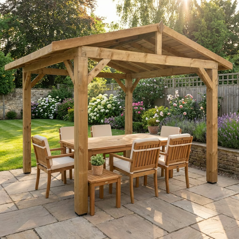 Ruby Wooden Apex Gazebo with Cedar Featheredge Roof – No Overhang Design