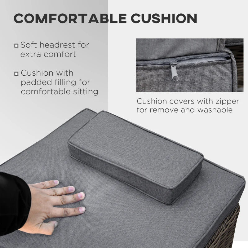 Adjustable 2-Seater Half-Round Rattan Wicker Recliner Set - Grey