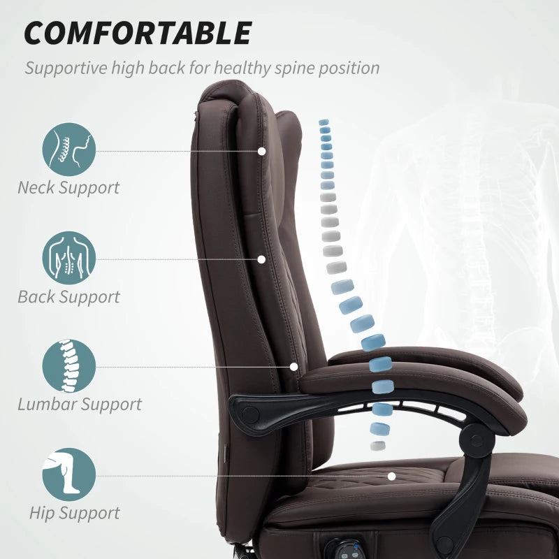 Executive Office Chair with 6-Point Massage & Heat Function - Ergonomic Dark Brown Leather Design for Ultimate Comfort