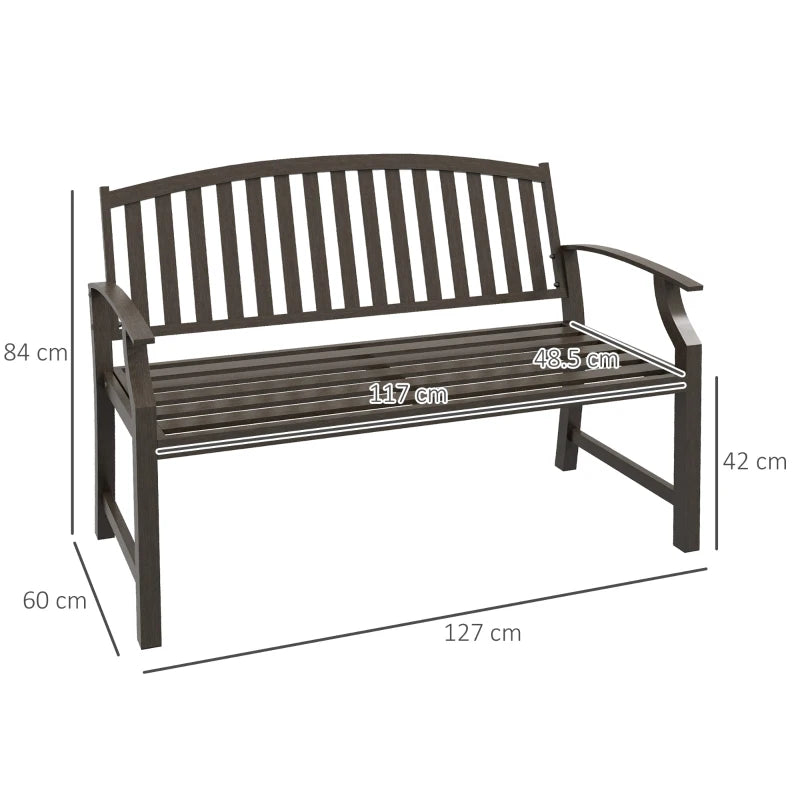 Brown Metal Two-Seater Garden Bench
