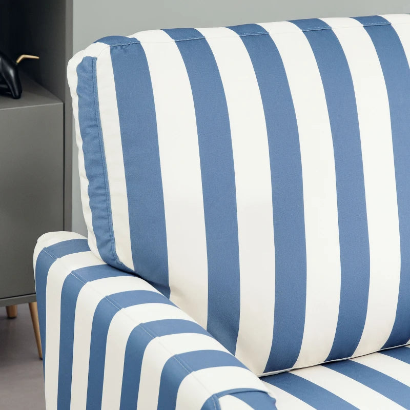 Velvet Cuddle Chair with Striped Design, Upholstered Snuggle Armchair for Living Room or Bedroom, Blue and White