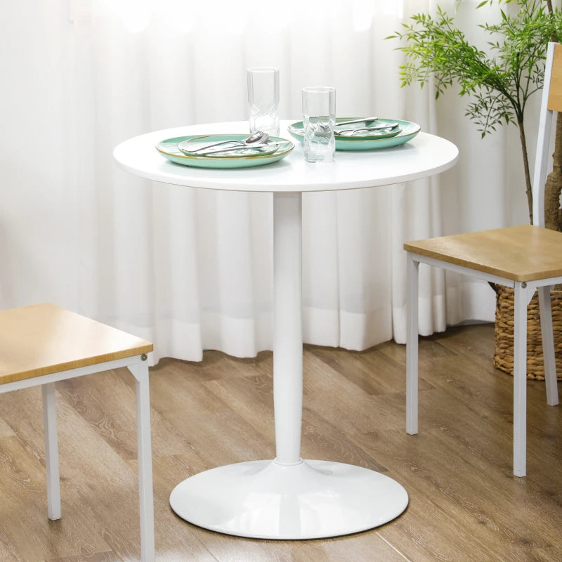 Minimalistic White Dining Table for Two - 75H x Φ70cm Modern Design Perfect for Small Spaces