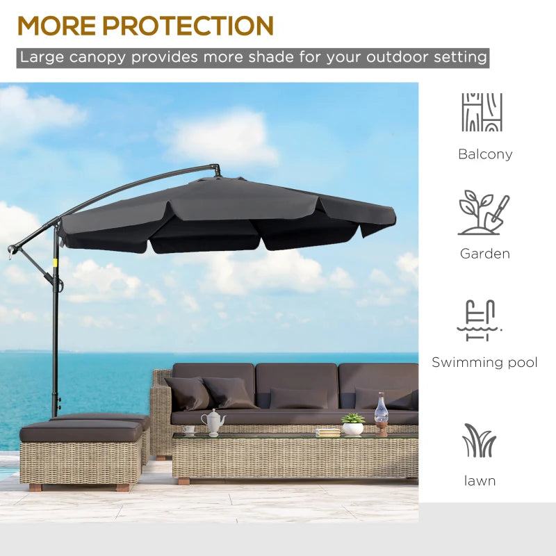 Black 2.7m Cantilever Garden Banana Parasol with Crank Handle