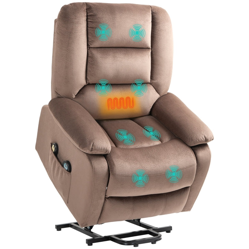 Velvet Electric Lift and Recline Massage Armchair with Remote Control in Brown