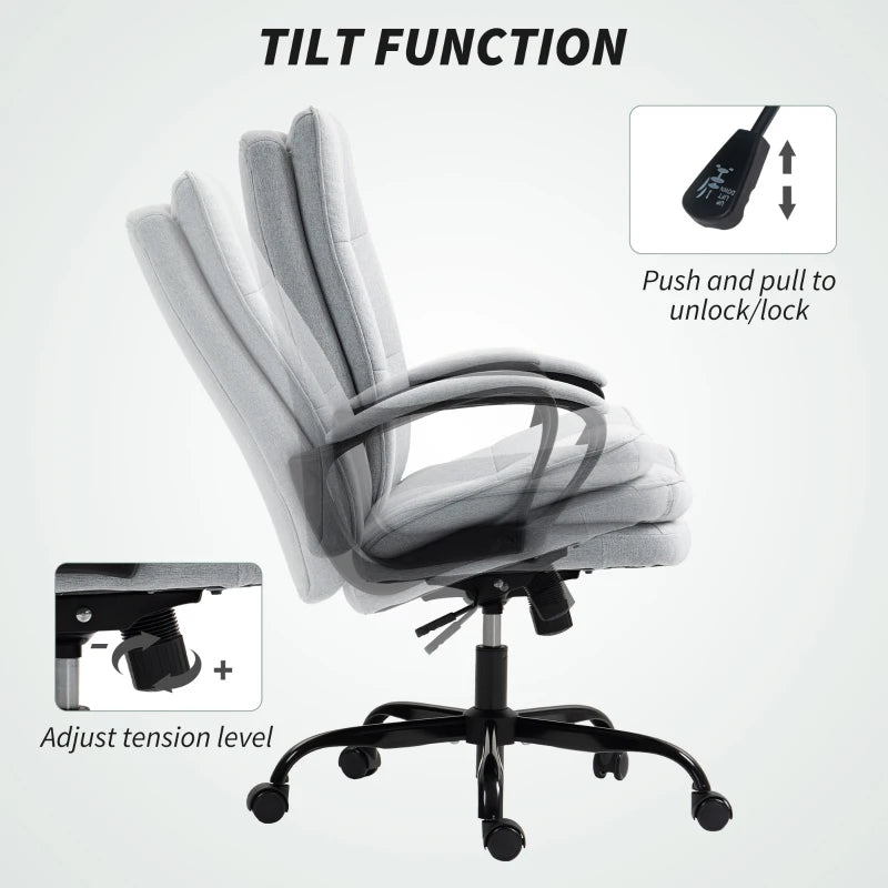 Double Padded Light Grey Linen-Look Office Chair for Ultimate Comfort - Ergonomic Design for Home & Office Use
