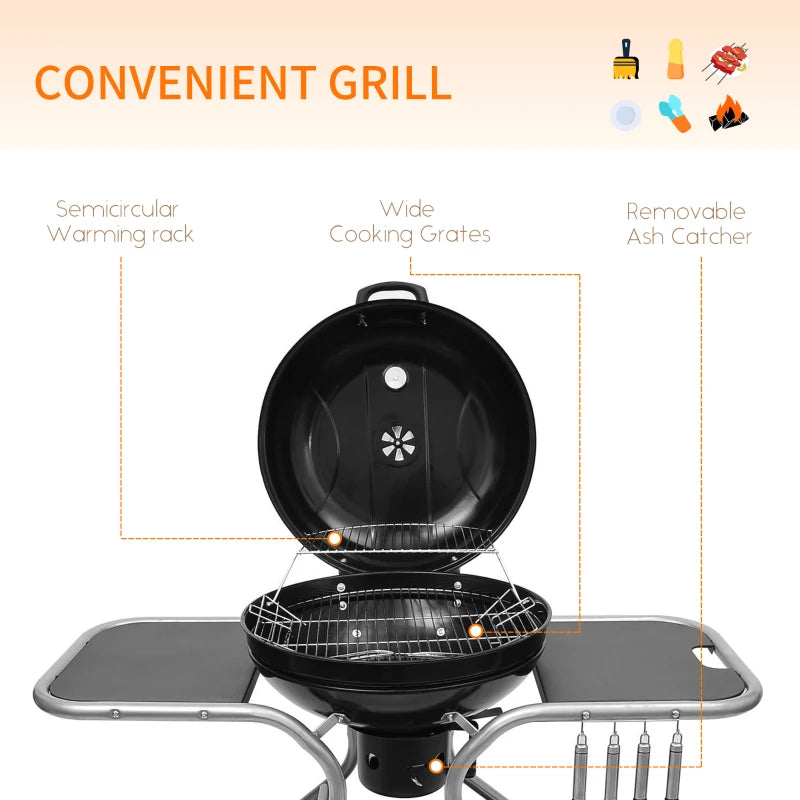 Portable Black Charcoal BBQ Grill with Wheels