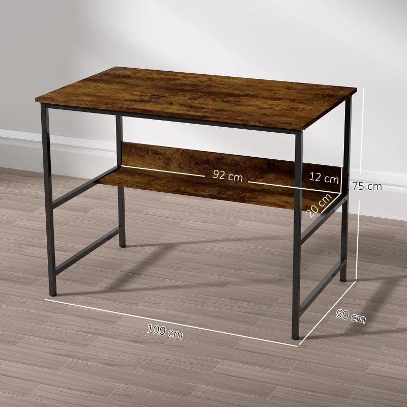 Rustic Brown 2-Tier Computer Desk - 100 x 60 cm - Stylish Home Office Furniture for Productivity