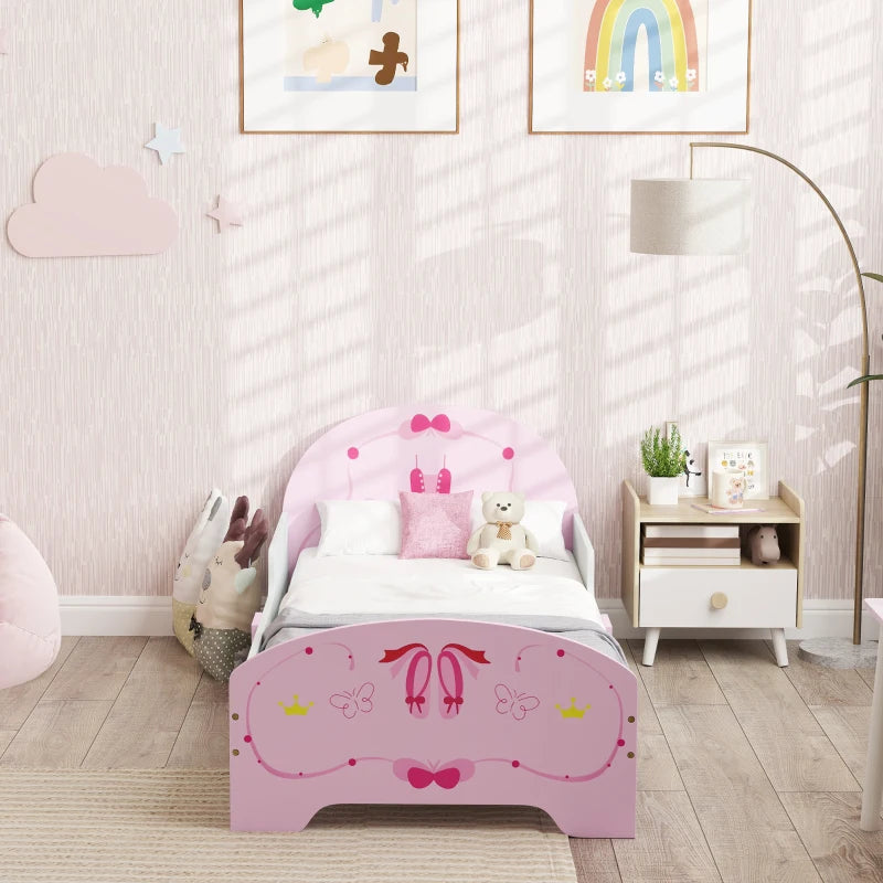 Ballet Theme Toddler Bed Frame with Safety Rails - Pink, Perfect for Ages 3-6, Stylish & Safe Sleep Solution