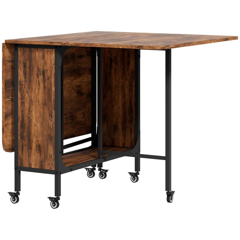 Rustic Brown and Black Six-Person Drop Leaf Dining Table - Space-Saving Design for Modern Homes