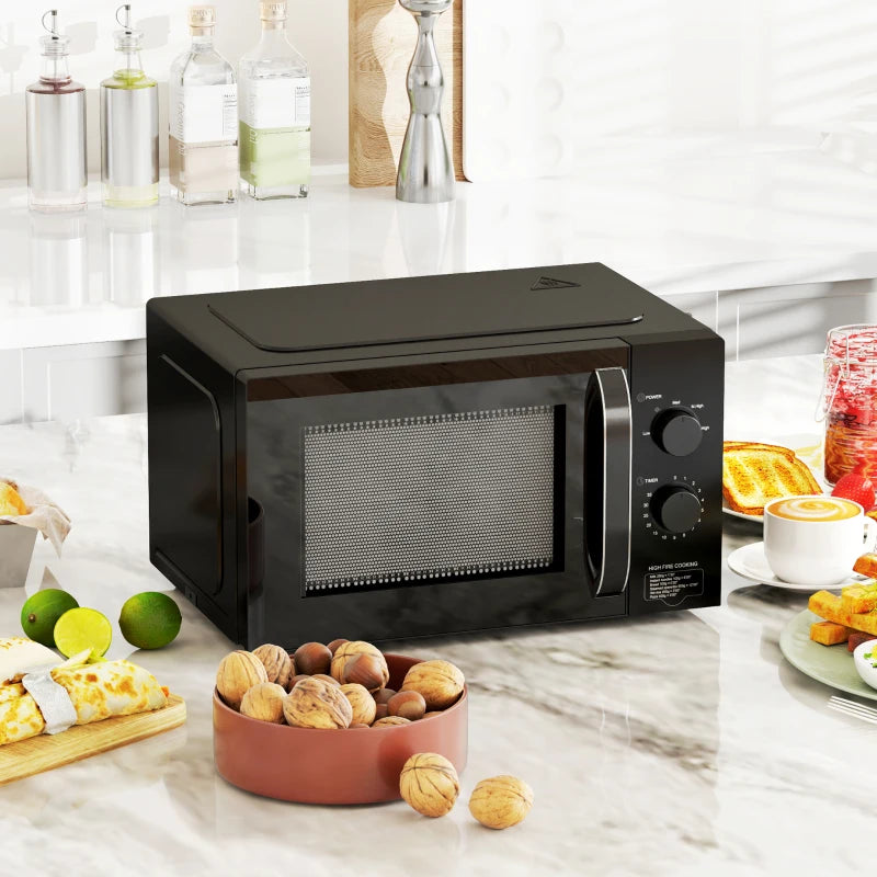 Compact 800W Solo Microwave Oven - 23L, 5 Power Levels, Defrost, 35 Min Timer, Easy Clean, Black Kitchen Appliance