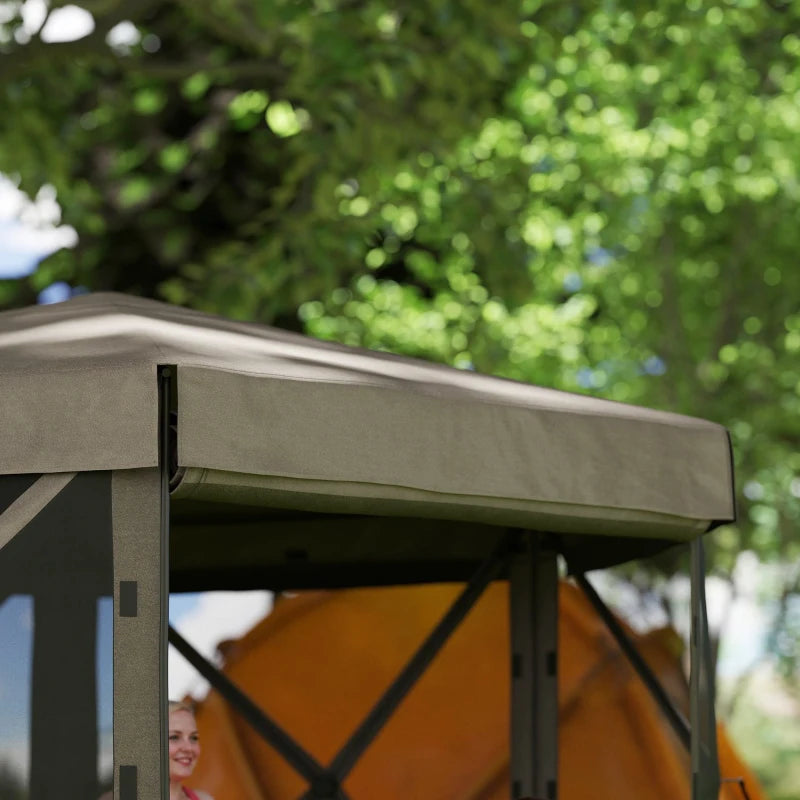 3x3m Brown Hexagon Pop Up Gazebo - Waterproof, UV Resistant Party Tent with Netting & Carry Bag for Garden and Patio
