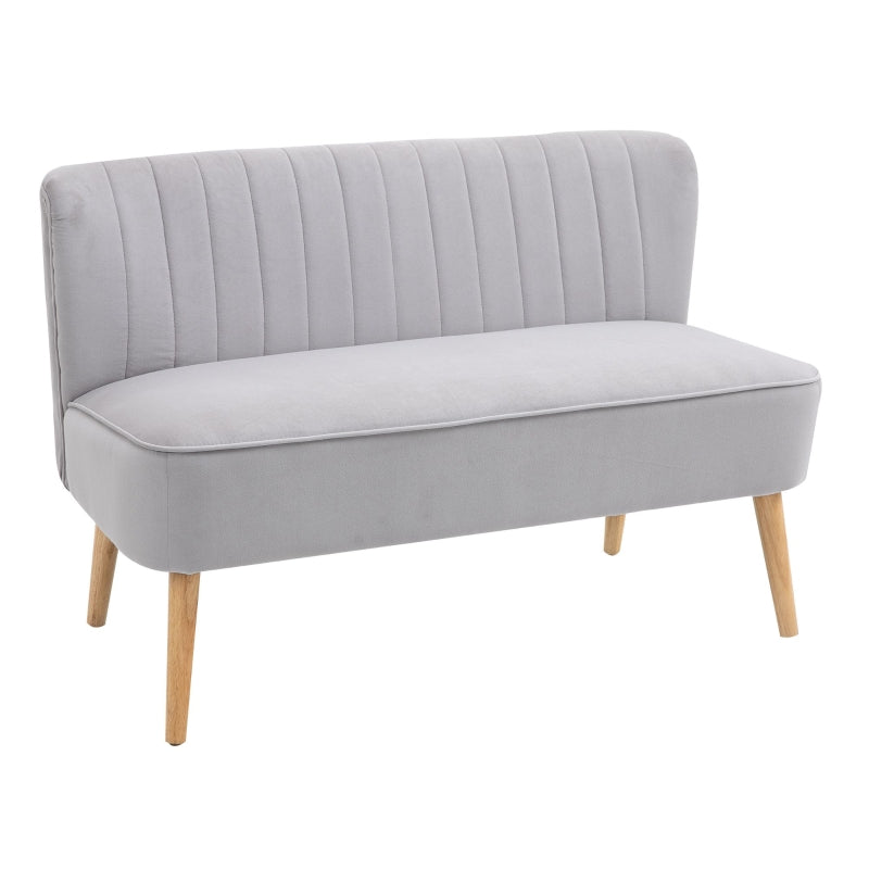 Modern Velvet Double Seat Sofa with Wood Frame and Foam Padding - Soft Compact Couch in Grey