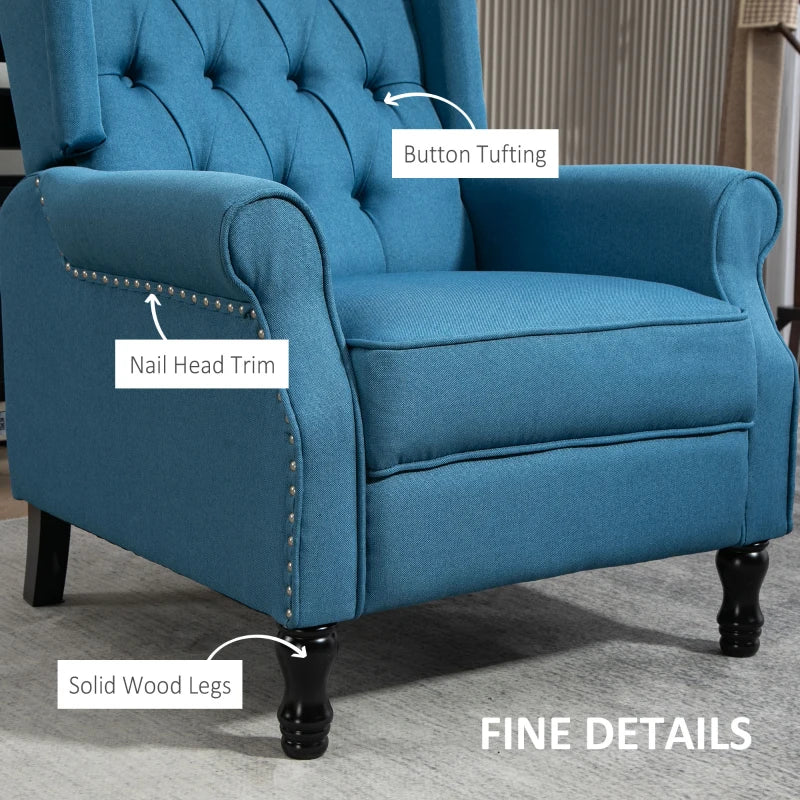 Vintage Blue Reclining Armchair with Footrest - 150° Adjustable Comfort for Relaxation