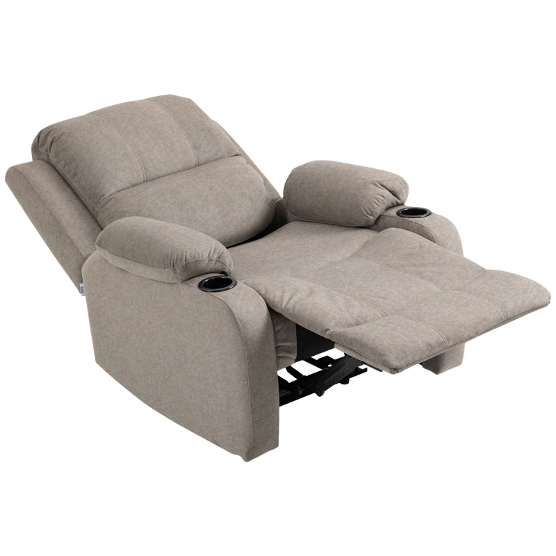 Microfibre Recliner Chair with Adjustable Leg Rest and Cup Holders for Living Room Comfort, Brown