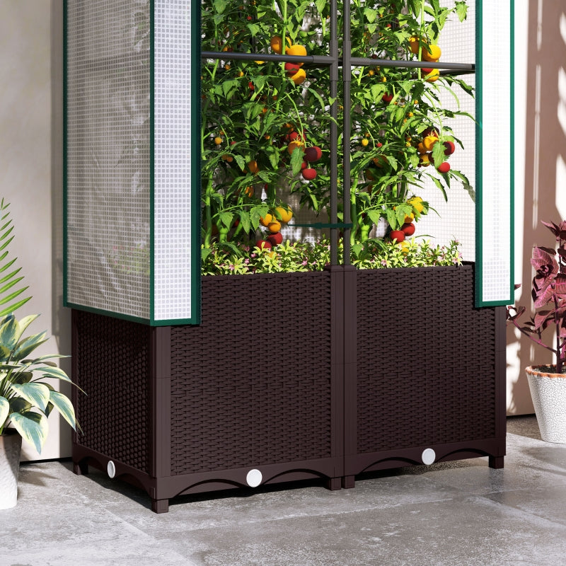 Raised Garden Bed with Trellis - 80 x 40 x 140 cm - Plastic Planter Box for Climbing Plants, Vegetables, and Flowers - Includes Drainage Holes and Drain Plugs