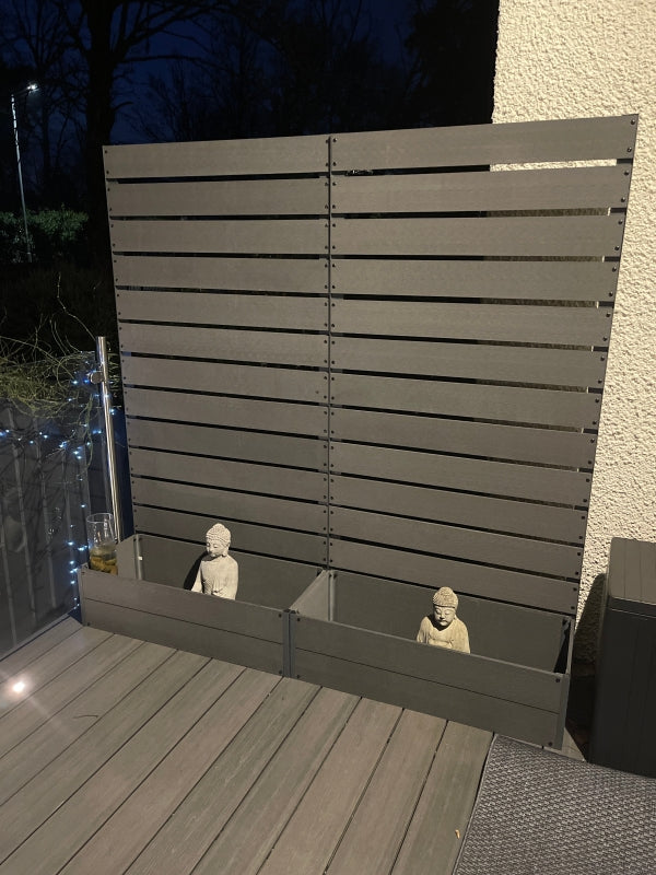 Dark Grey Composite Raised Bed for Gardening - Planter with Trellis for Climbing Plants, Vines - With Drainage