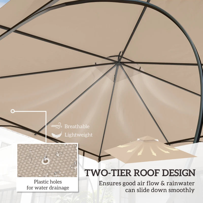 3x3m Khaki Replacement Gazebo Canopy - Double Tier Roof Top for Garden, Patio, Outdoor Use (Top Only)