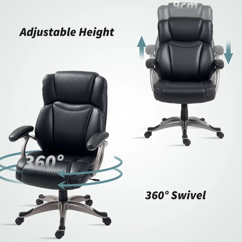 Ergonomic 49.5-59cm Adjustable Faux Leather Office Chair - Stylish Black Executive Desk Seating