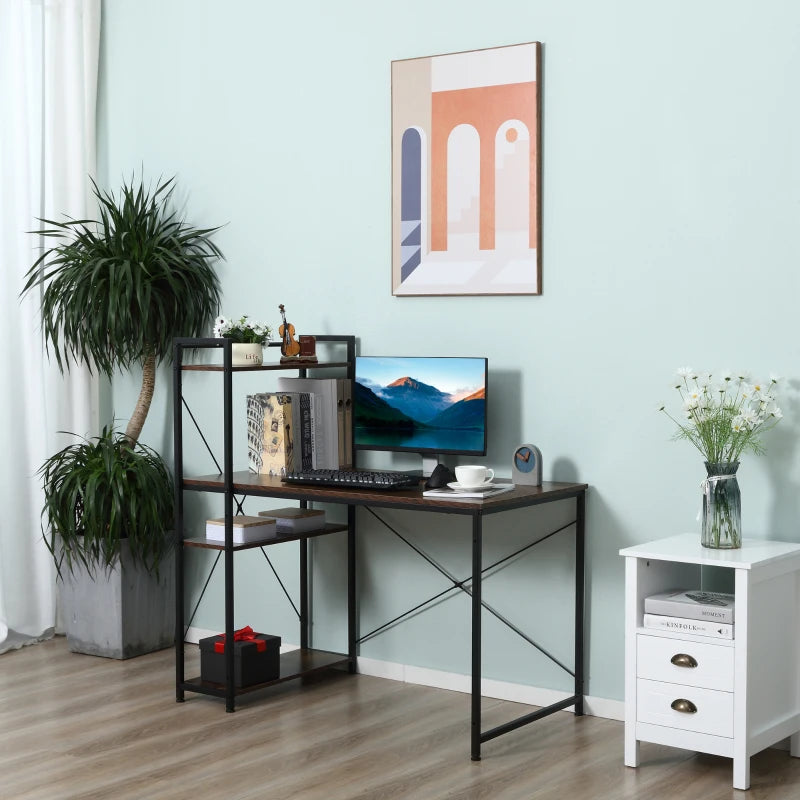 Reversible Industrial Computer Desk with Storage Shelves - Rustic Brown & Black, Easy Assembly, 120x64x121cm for Home Office