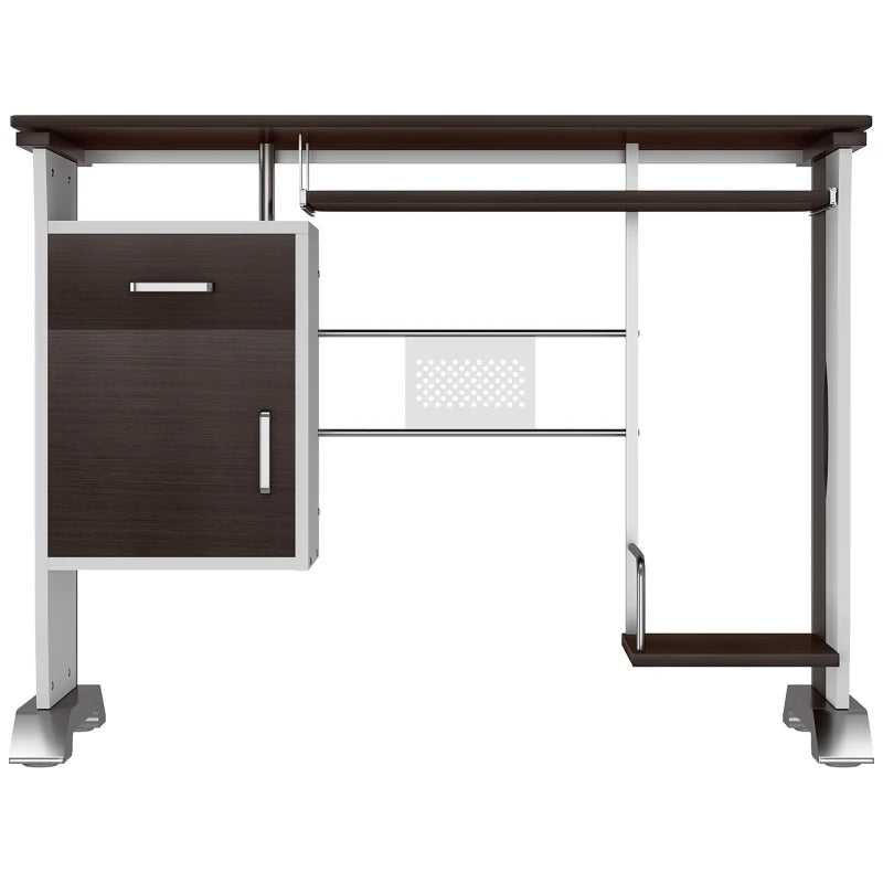 Black Walnut Computer Desk with Sliding Keyboard Tray, Storage Drawers & Host Box Shelf - Home Office Study Workstation 100x52x75cm