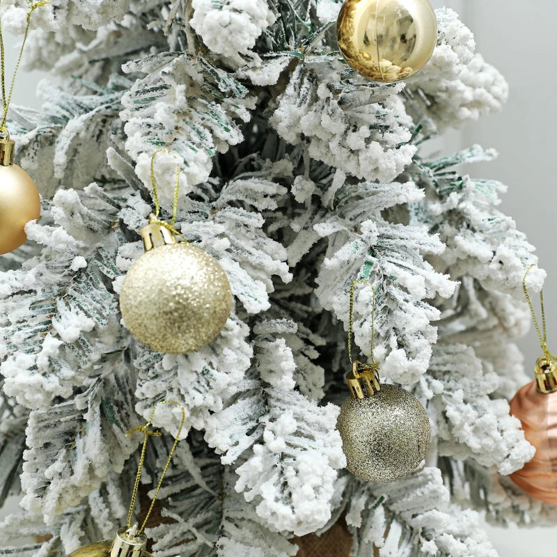 Set of 2 Mini 1.5ft Snow Flocked Christmas Trees with Lights - Battery Operated Tabletop Holiday Decor