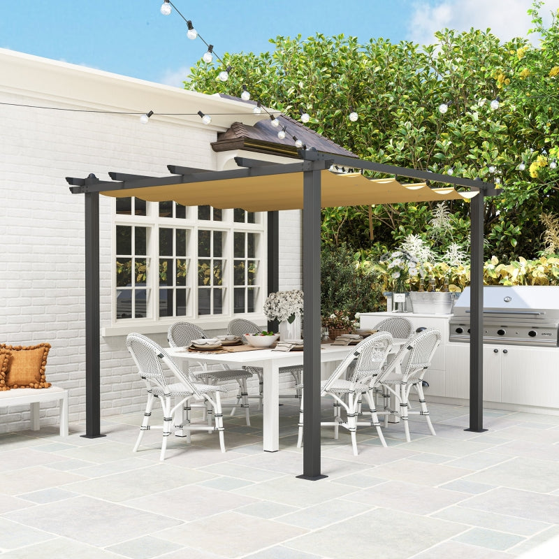 3m x 3m Khaki Aluminium Pergola with Retractable Roof