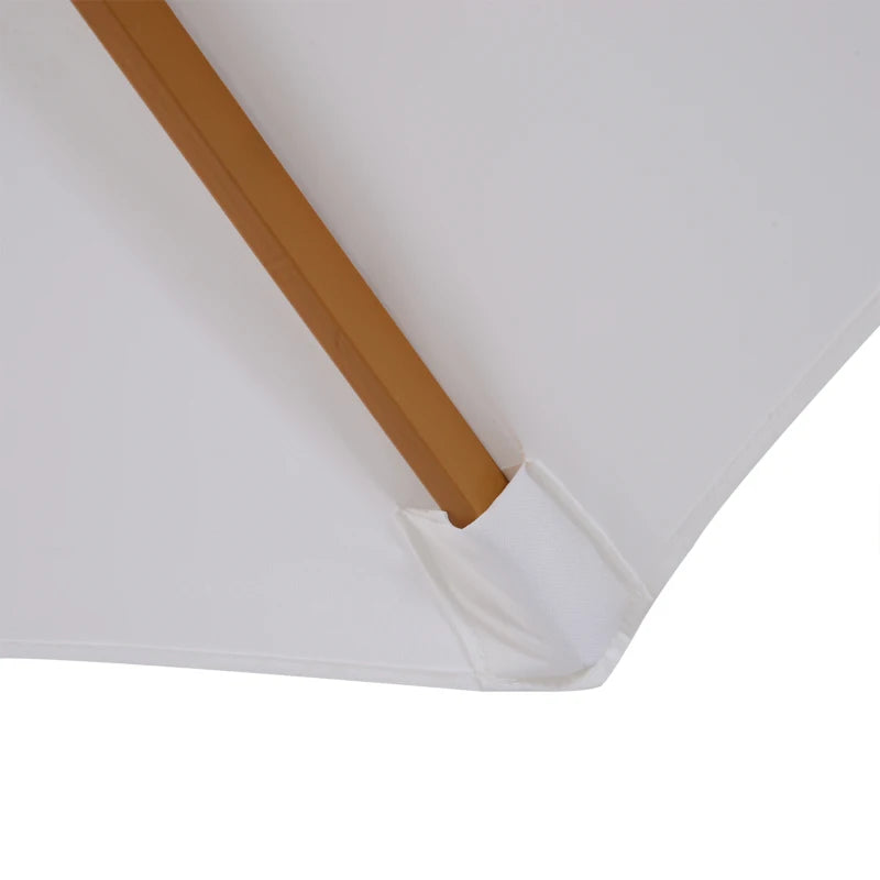 Cream White 3m Wooden Patio Umbrella with Pulley Mechanism