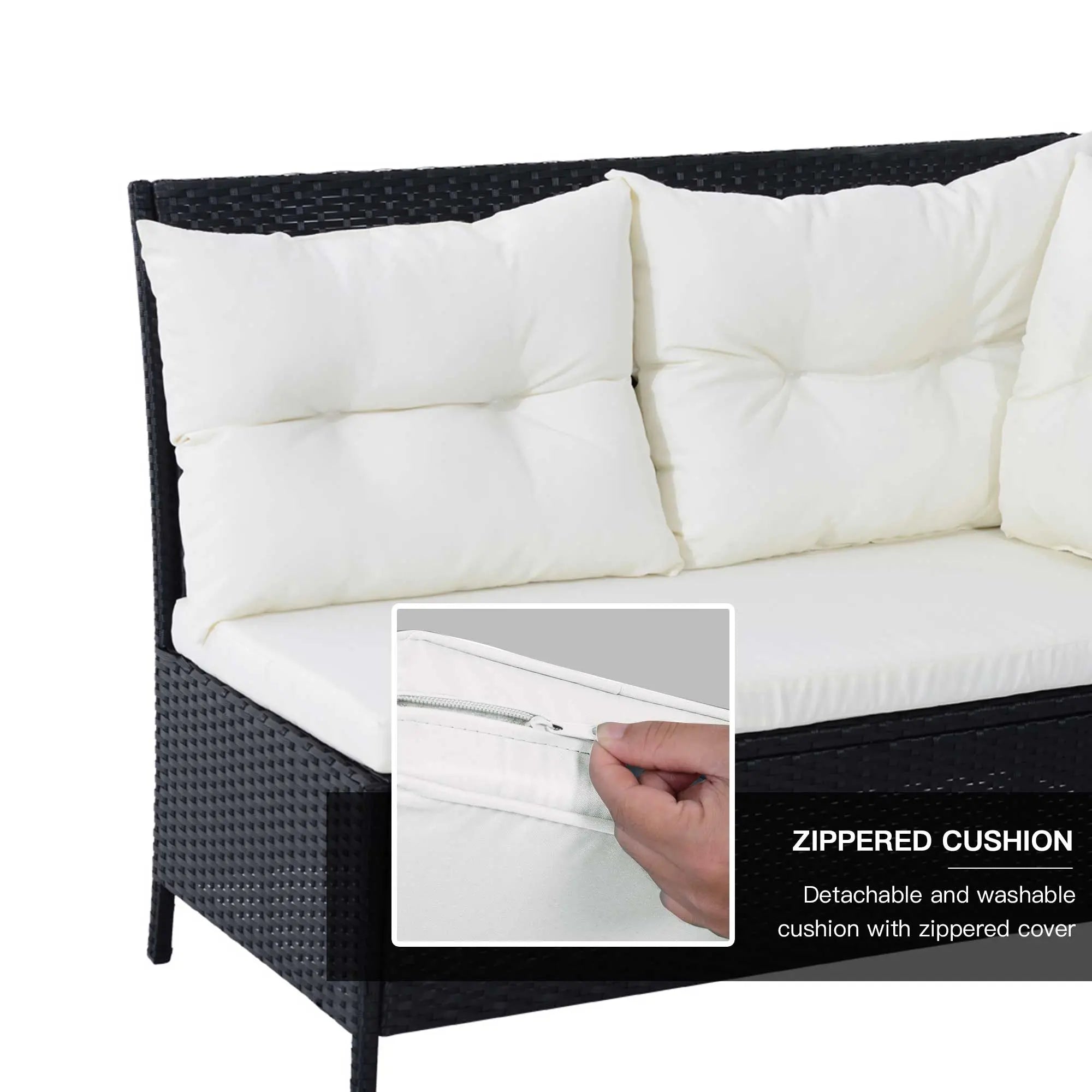 Black 8-Seater Rattan Wicker Corner Sofa Set With Table