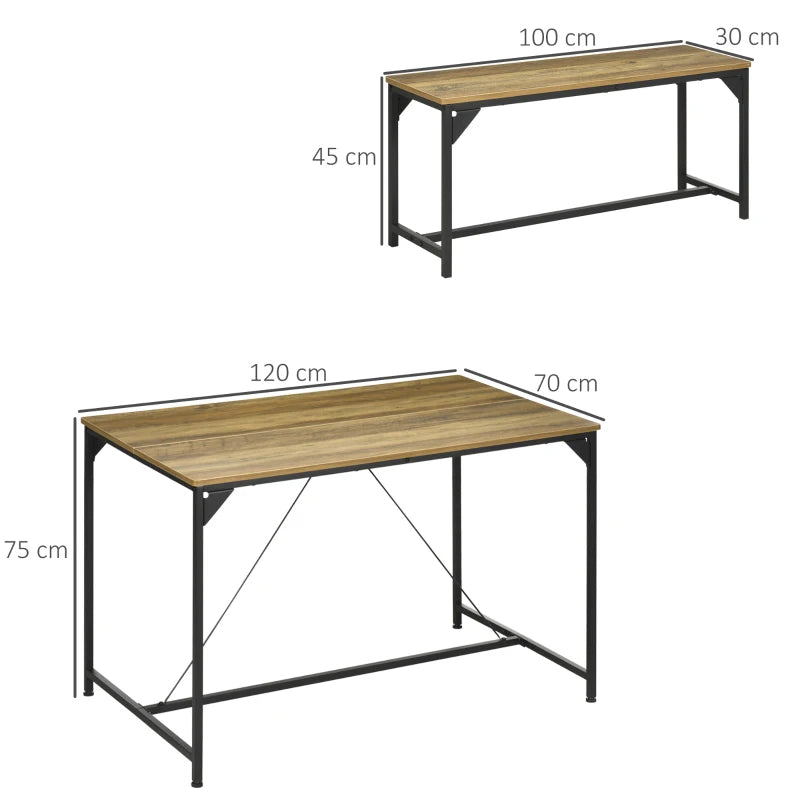 Natural Dining Table and Bench Set for 4 - Space Saving Kitchen Furniture with 2 Benches - Perfect for Dining Rooms