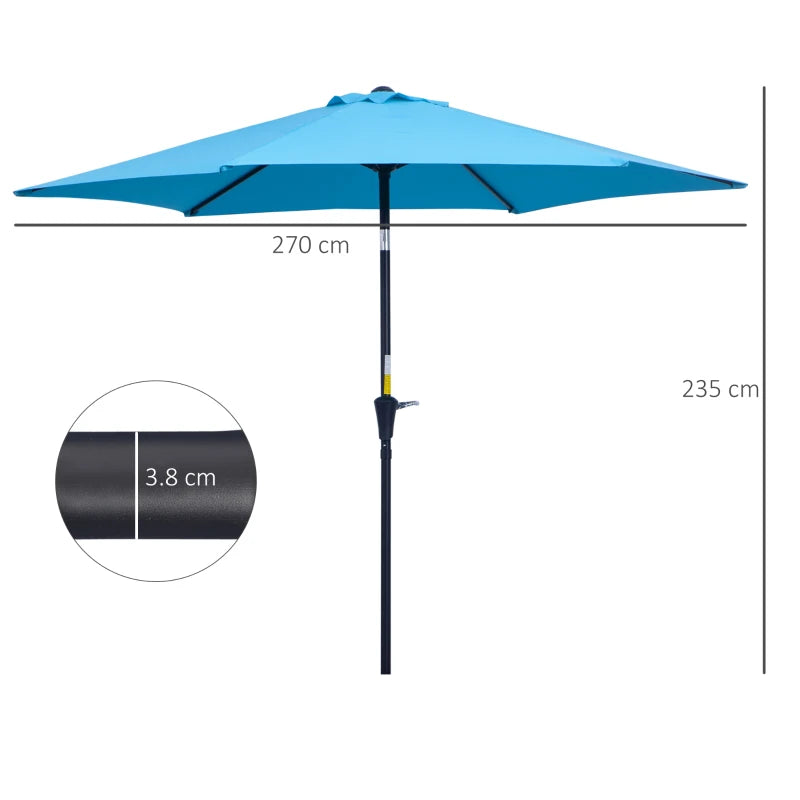 Blue 2.7M Tilt Crank Garden Parasol Umbrella