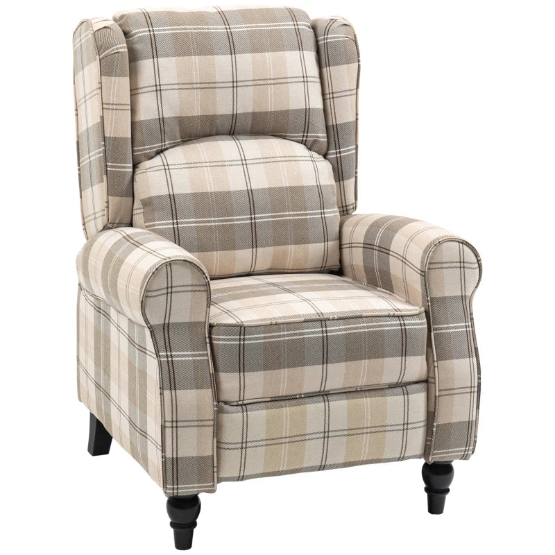 Khaki Wingback Recliner Armchair for Living Room with Pushback Mechanism, Round Armrests, Footrest and Rubber Wood Legs