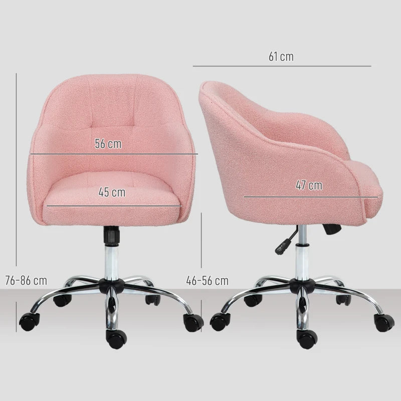 Pink Teddy Fleece Office Chair 46-56 cm - Cozy, Stylish, Adjustable Ergonomic Seating for Home & Office