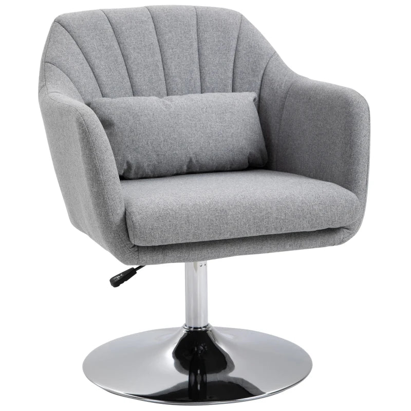 Contemporary Swivel Linen Accent Chair with Adjustable Height and Lumbar Support for Living Room and Office, Light Grey