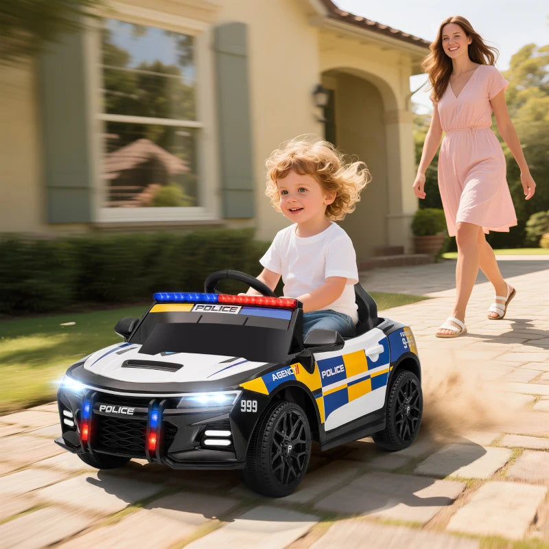 Kids Electric Police Car Ride On with Remote Control Music Lights for Ages 3-5