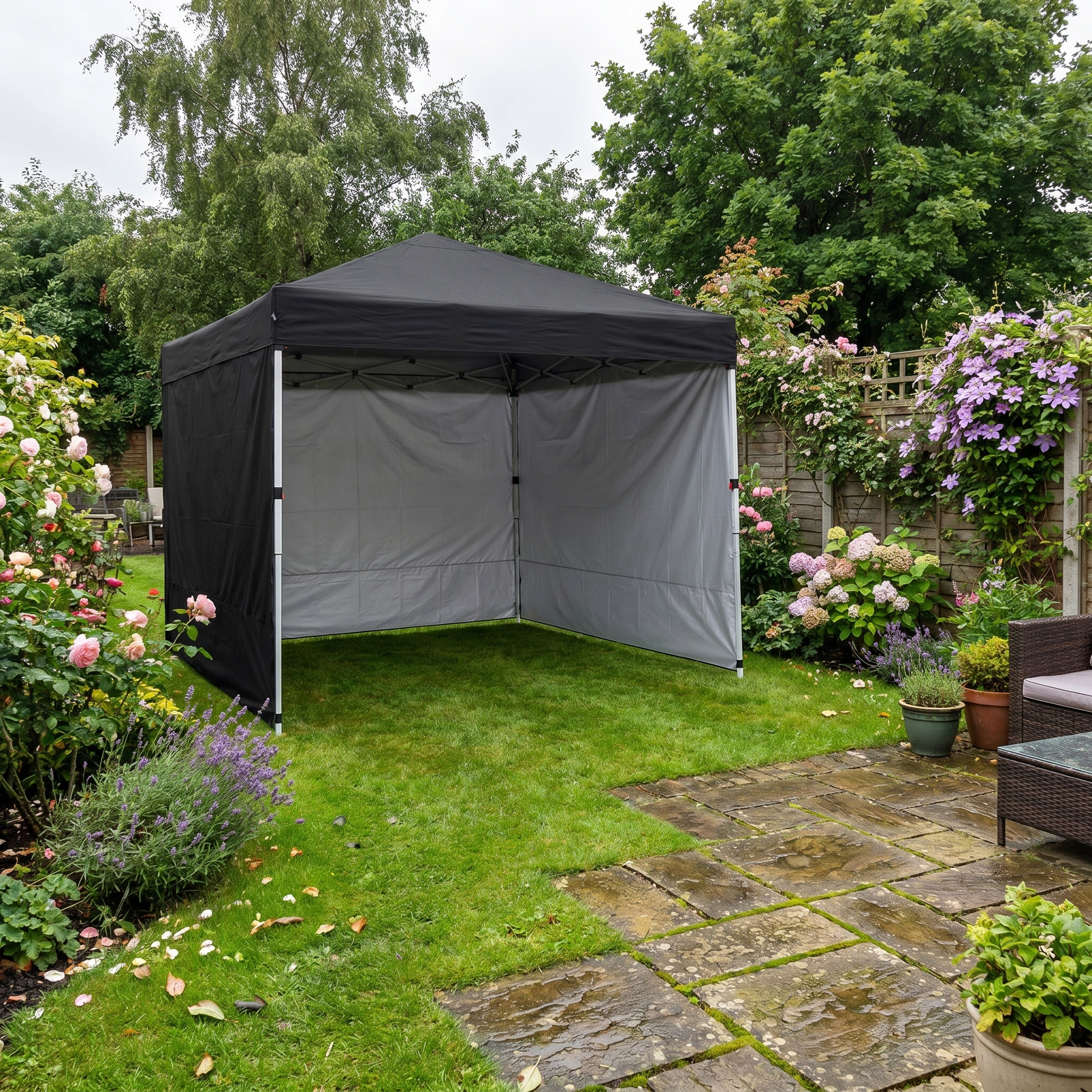 3m x 3m Pop Up Event Shelter - Height Adjustable Party Tent with Walls - Weight Bags and Wheeled Bag Included