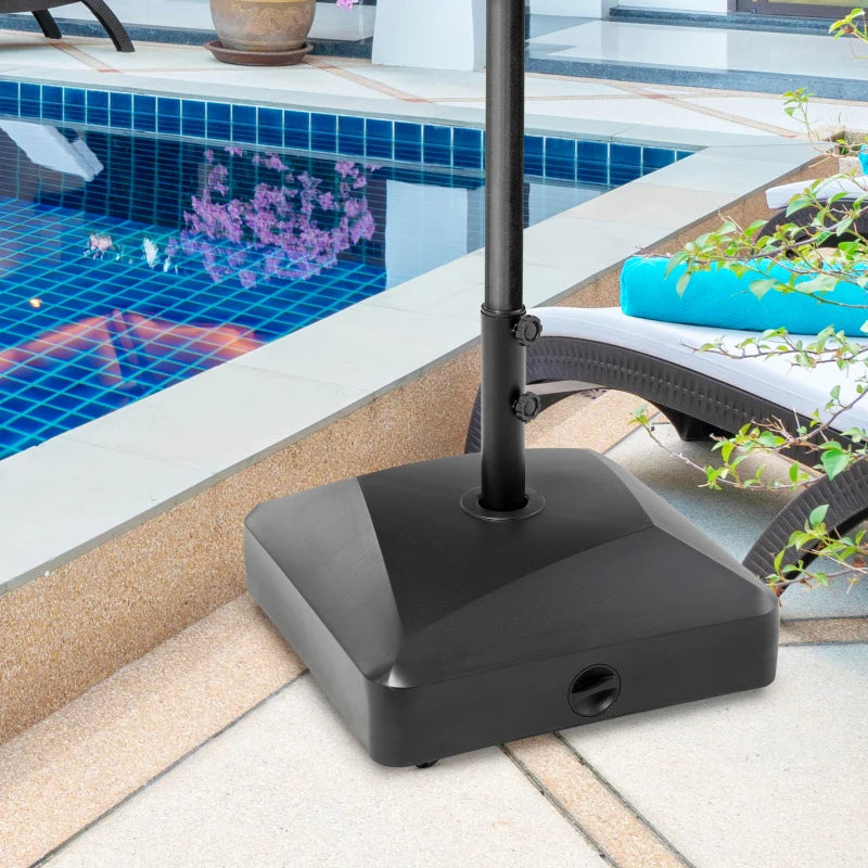 Black Garden Parasol Base Holder, 43kg Water or 60kg Sand Filled, Umbrella Stand with Wheels and Brakes