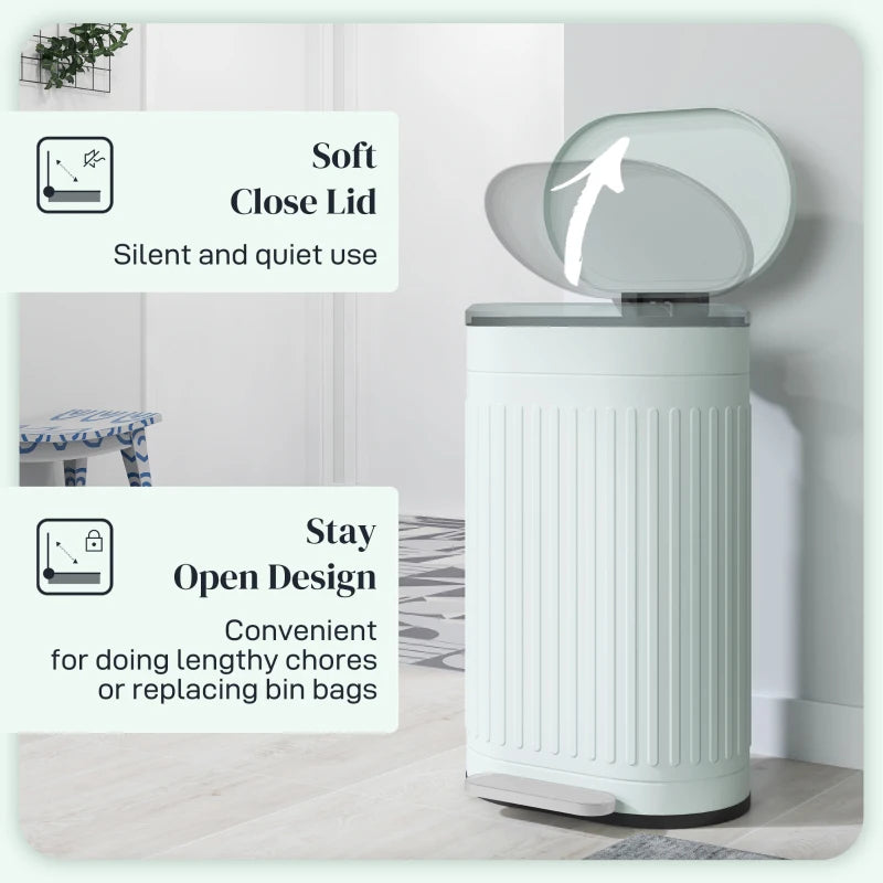 Light Green 30L Metal Kitchen Bin with Soft-Close Lid - Stylish & Durable Waste Container for Home & Office