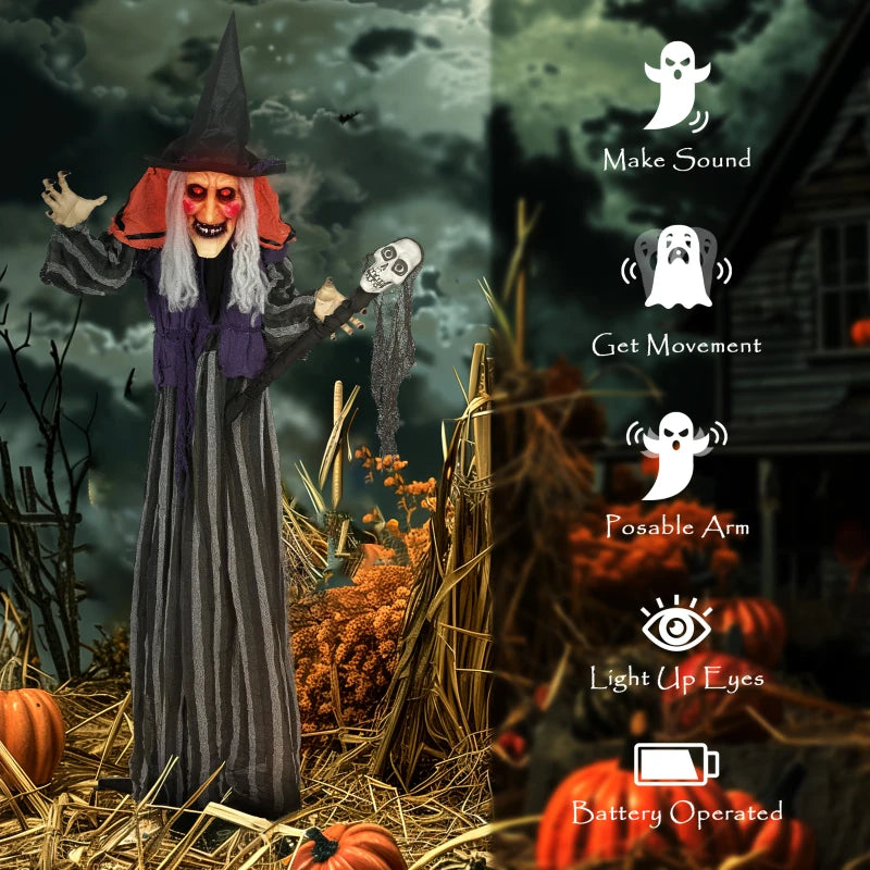 160cm Lifelike Moving Witch Decoration - Realistic Halloween Prop for Spooky Home Decor - Multi-Function Animated Figure
