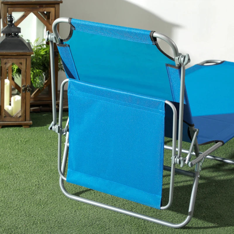 Adjustable Bright Blue Sun Lounger with Face Canopy - Outdoor Relaxation Chair