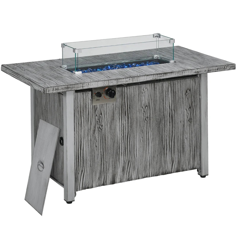 50,000 BTU Grey Gas Fire Pit Table with Cover & Glass Screen - Outdoor Heating Solution for Patios & Backyards