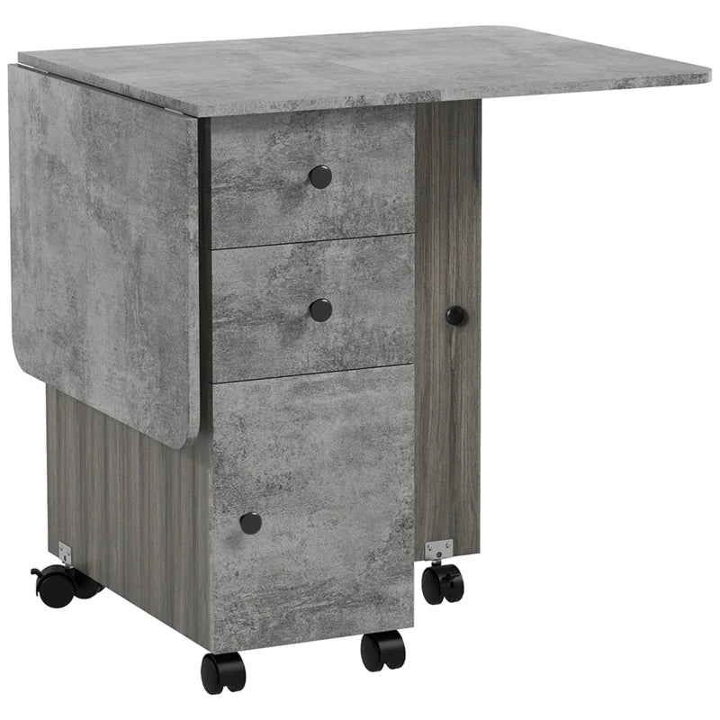 Multi-Storage Drop Leaf Dining Table for Six - Stylish Mixed Grey Finish, Space-Saving Design, Perfect for Modern Homes