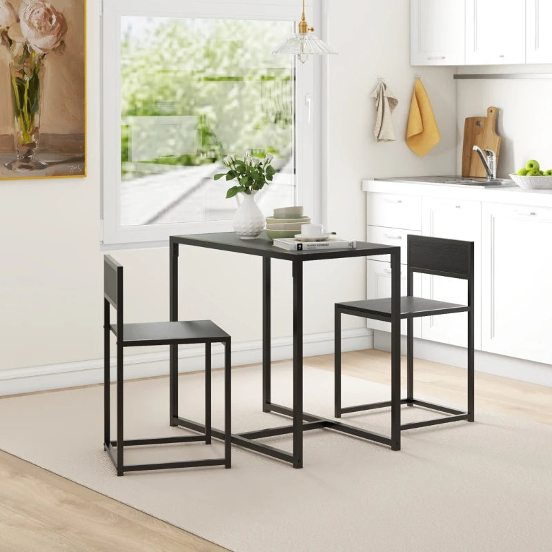Compact Dining Table and Chairs Set for Small Spaces - Rectangular Steel Frame Dining Room Set in Black