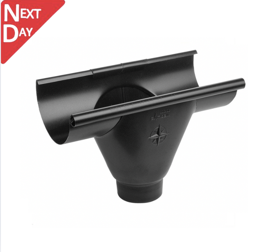 115mm Half Round Black Coated Galvanised Steel 80mm 'prefab' Gutter Outlet